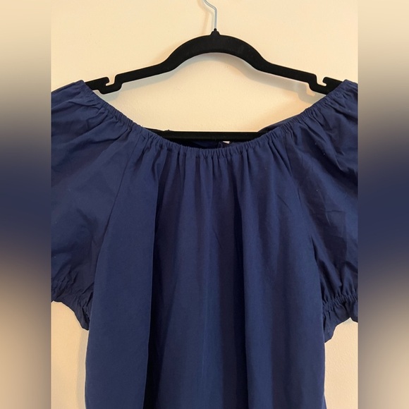 J.Crew Womens Navy Blue Off-Shoulder Top $59.50 Casual Tie Bow Back Cinched Chic - Picture 7 of 13